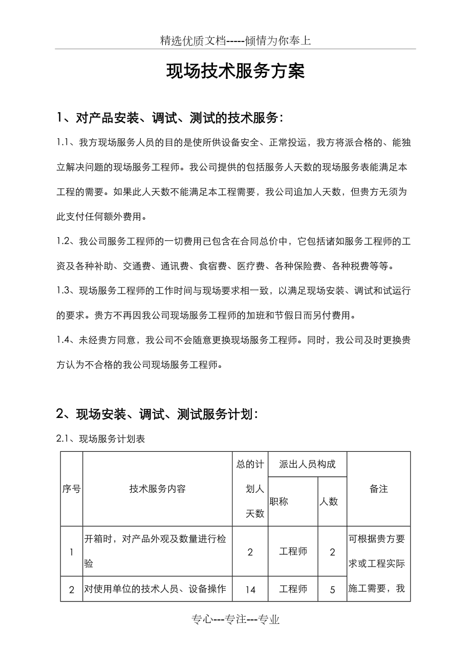 现场技术服务方案